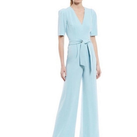 ANTONIO MELANI Pants - ANTONIO MELANI Pink and Cream Jumpsuit with V-Neck and Tie Belt